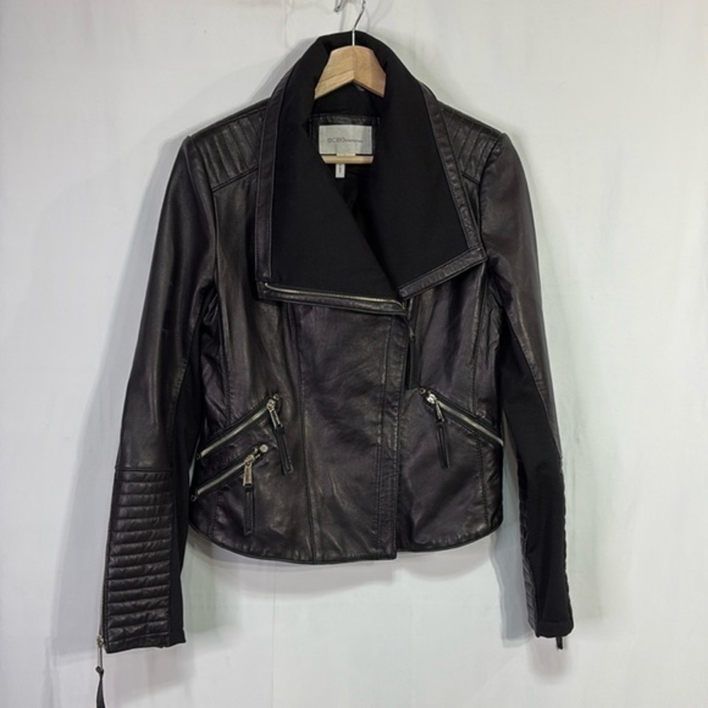👯♀️BCBGenerations BG62486D black leather Moto jacket:
